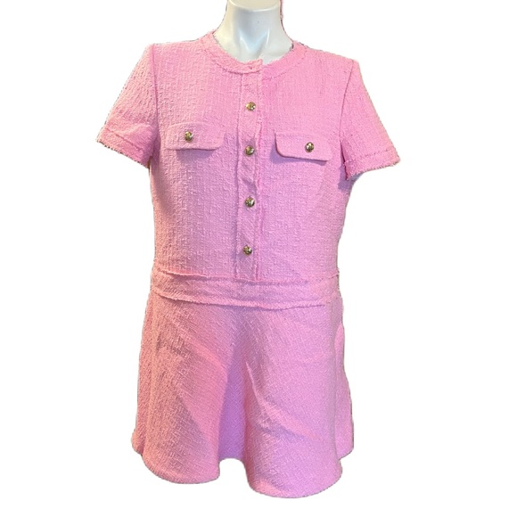 Zara Chic Pink Tweed Textured Mini Dress XL - Picture 2 of 11